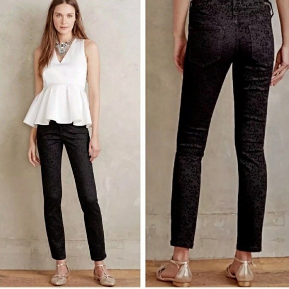 Anthropologie Pants - Pilcro jeans STET Black straight leg jeans flocked jeans 29 stretch comfortable